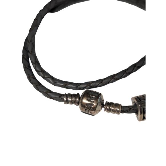 Genuine Pandora 925 Sterling Dark Brown Double Braided Leather Wrap Bracelet - Picture 2 of 11